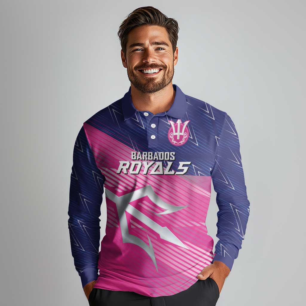 Custom Barbados Cricket Royals Long Sleeve Polo Shirt Sporty Style with Trident Symbol - Wonder Print Shop