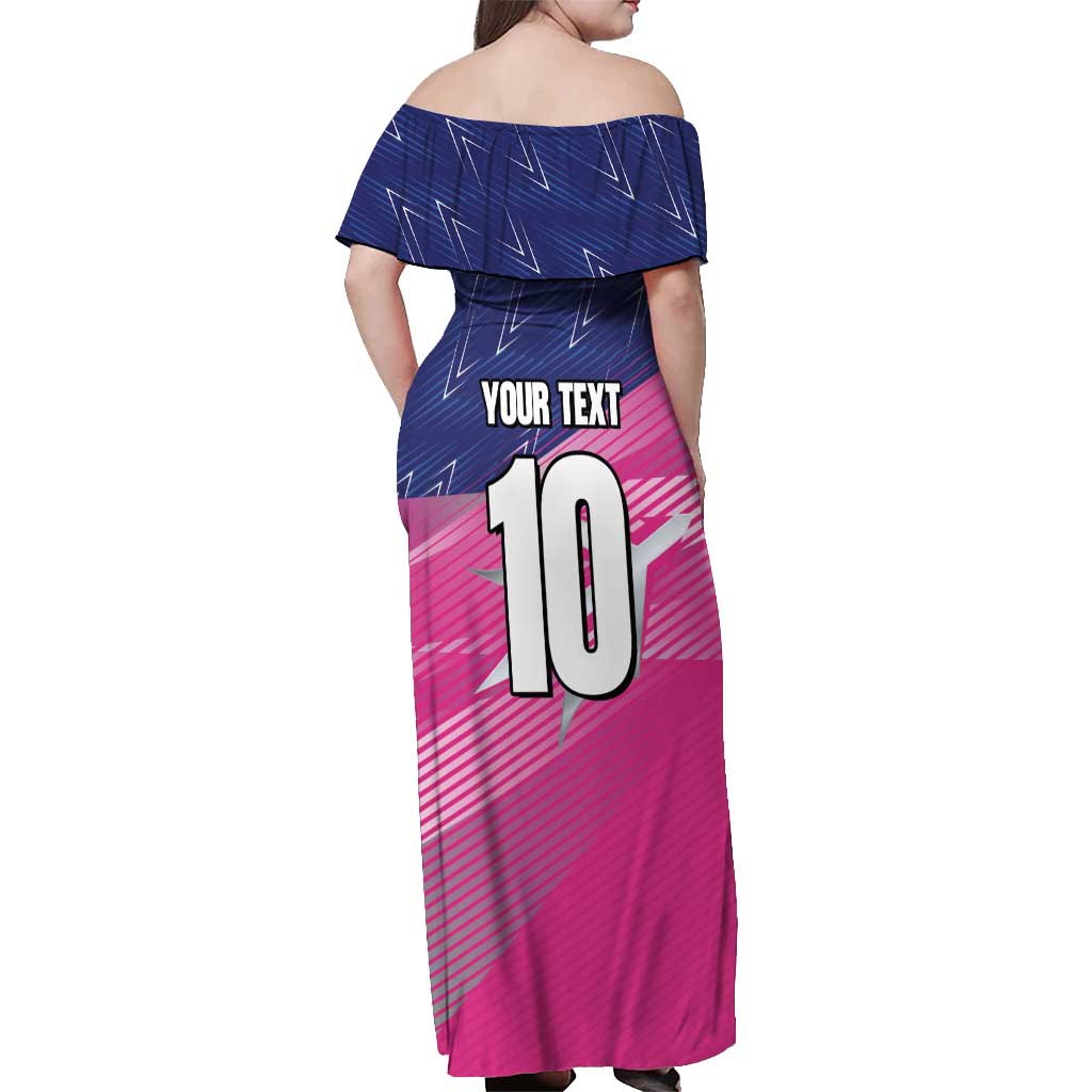 Custom Barbados Cricket Royals Off Shoulder Maxi Dress Sporty Style with Trident Symbol - Wonder Print Shop