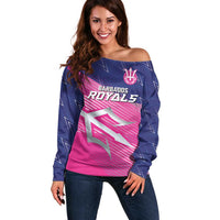 Custom Barbados Cricket Royals Off Shoulder Sweater Sporty Style with Trident Symbol - Wonder Print Shop