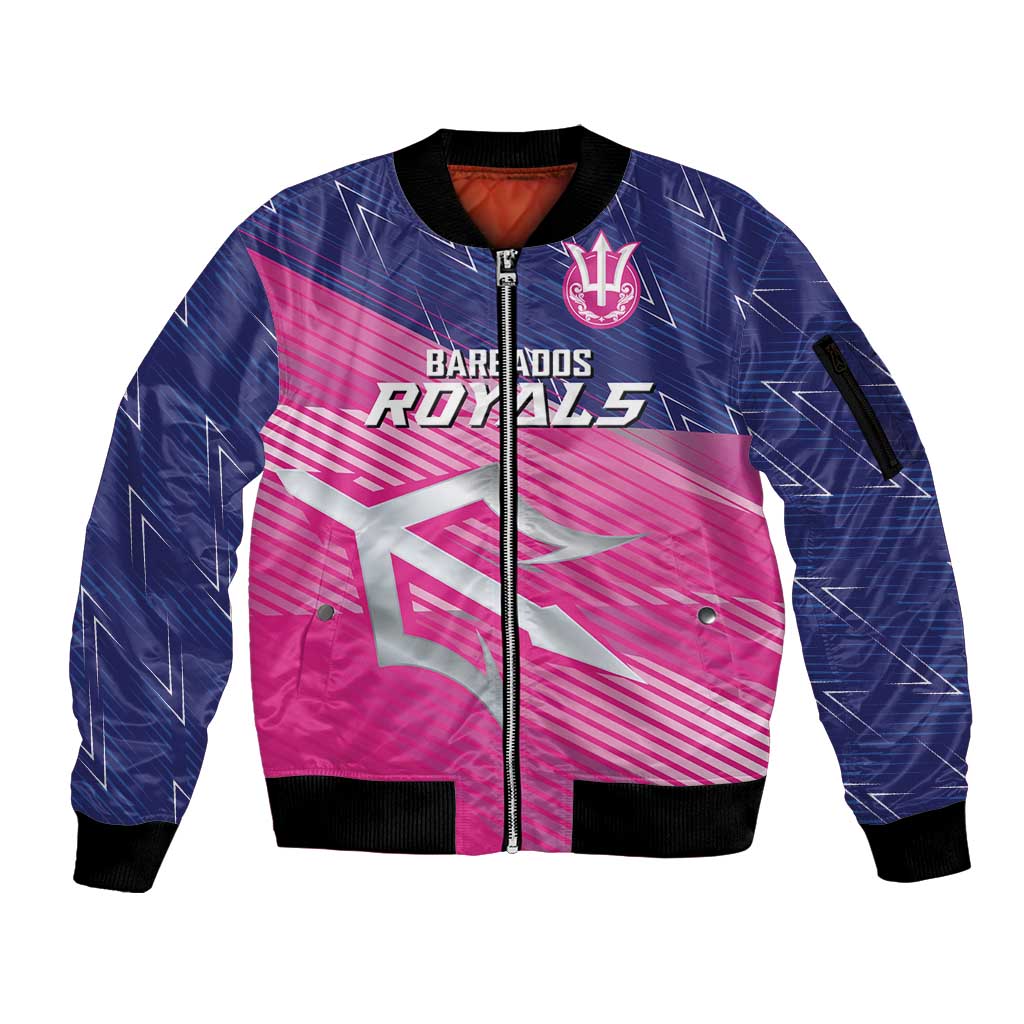 Custom Barbados Cricket Royals Sleeve Zip Bomber Jacket Sporty Style with Trident Symbol - Wonder Print Shop