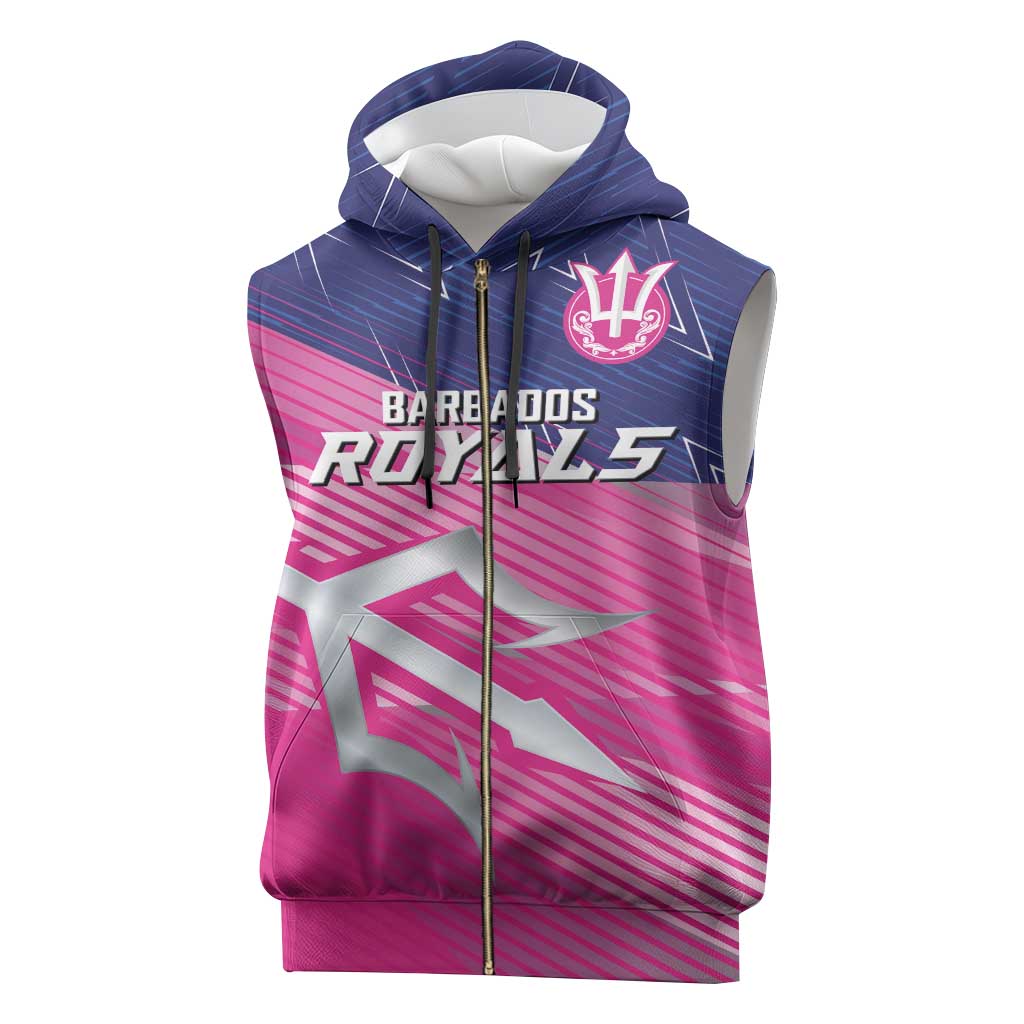 Custom Barbados Cricket Royals Sleeveless Zip Hoodie Sporty Style with Trident Symbol - Wonder Print Shop