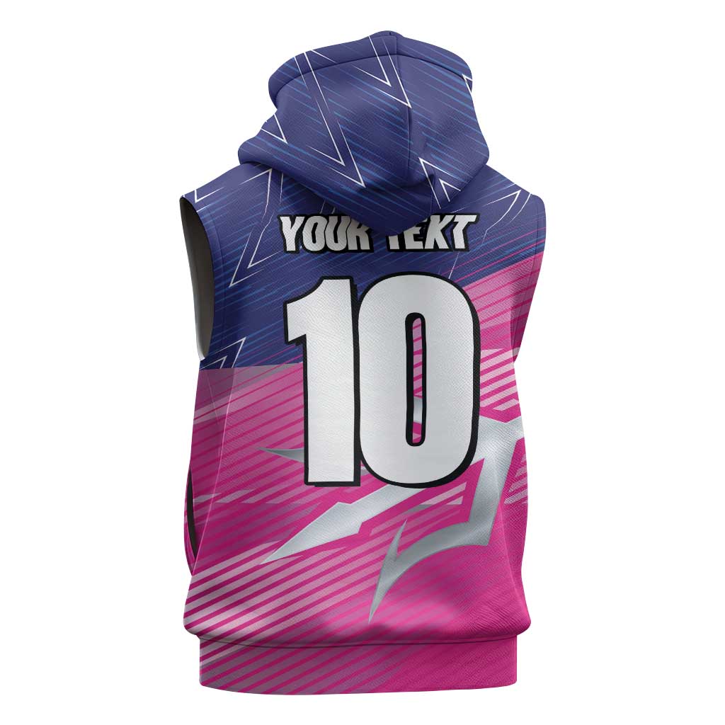 Custom Barbados Cricket Royals Sleeveless Zip Hoodie Sporty Style with Trident Symbol - Wonder Print Shop