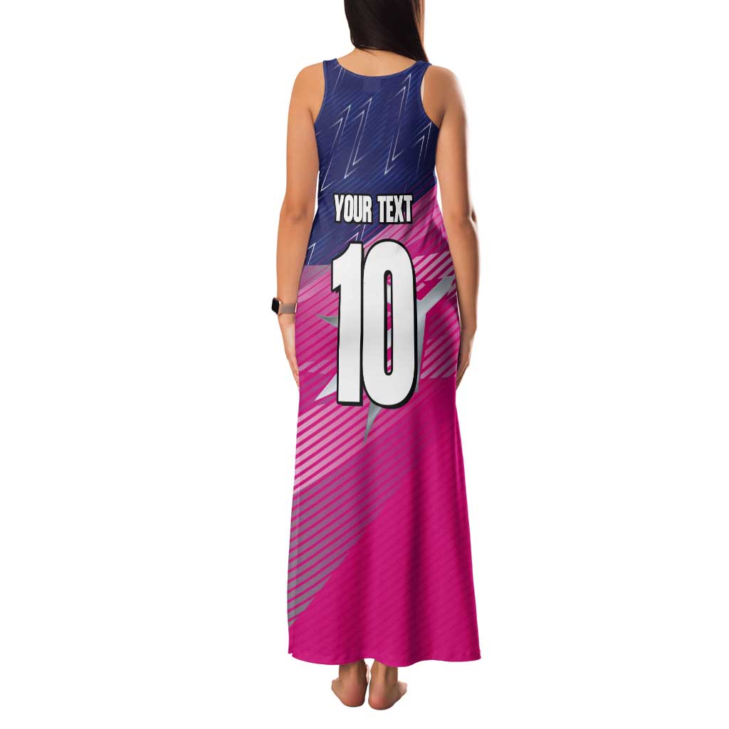 Custom Barbados Cricket Royals Tank Maxi Dress Sporty Style with Trident Symbol - Wonder Print Shop