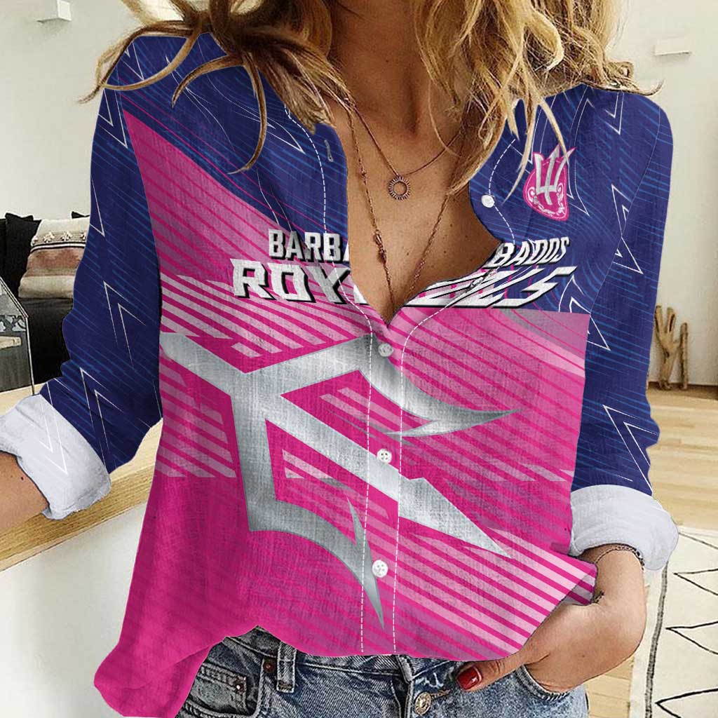 Custom Barbados Cricket Royals Women Casual Shirt Sporty Style with Trident Symbol - Wonder Print Shop