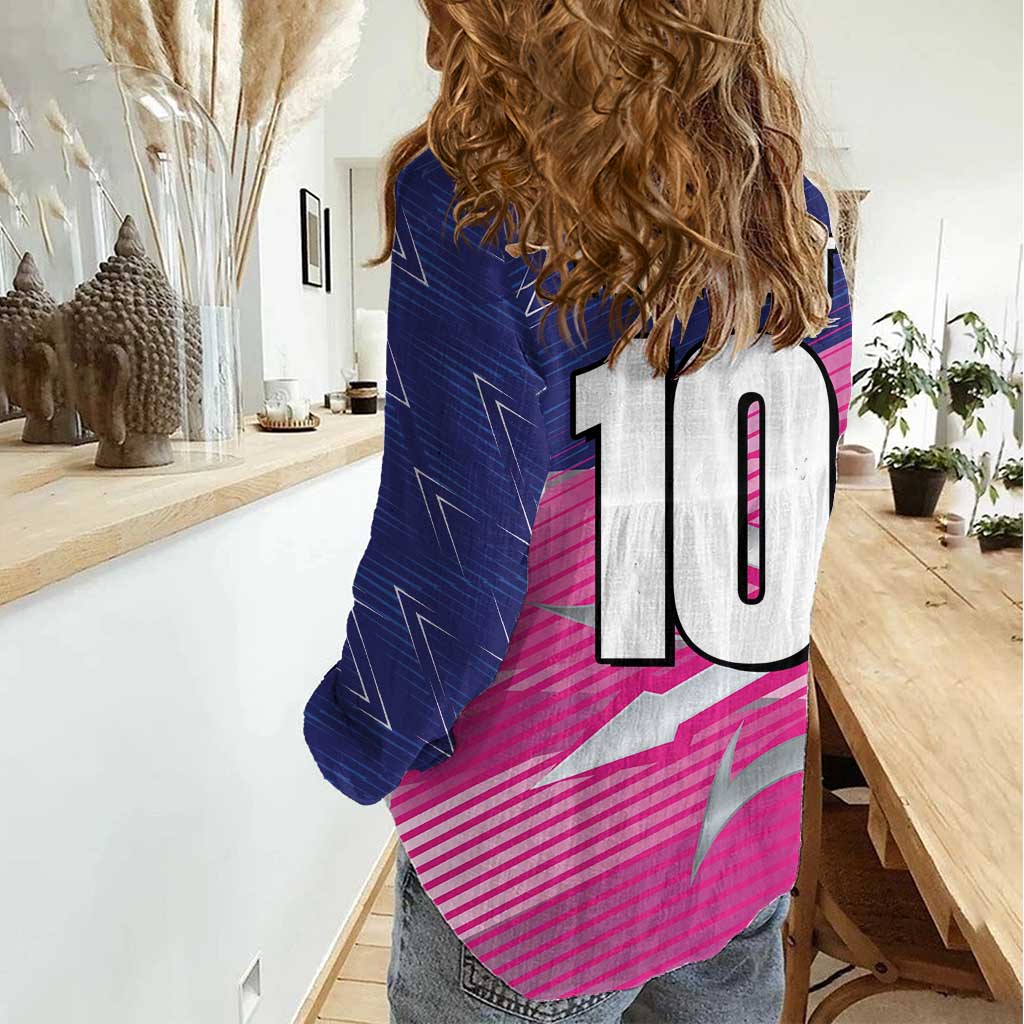 Custom Barbados Cricket Royals Women Casual Shirt Sporty Style with Trident Symbol - Wonder Print Shop