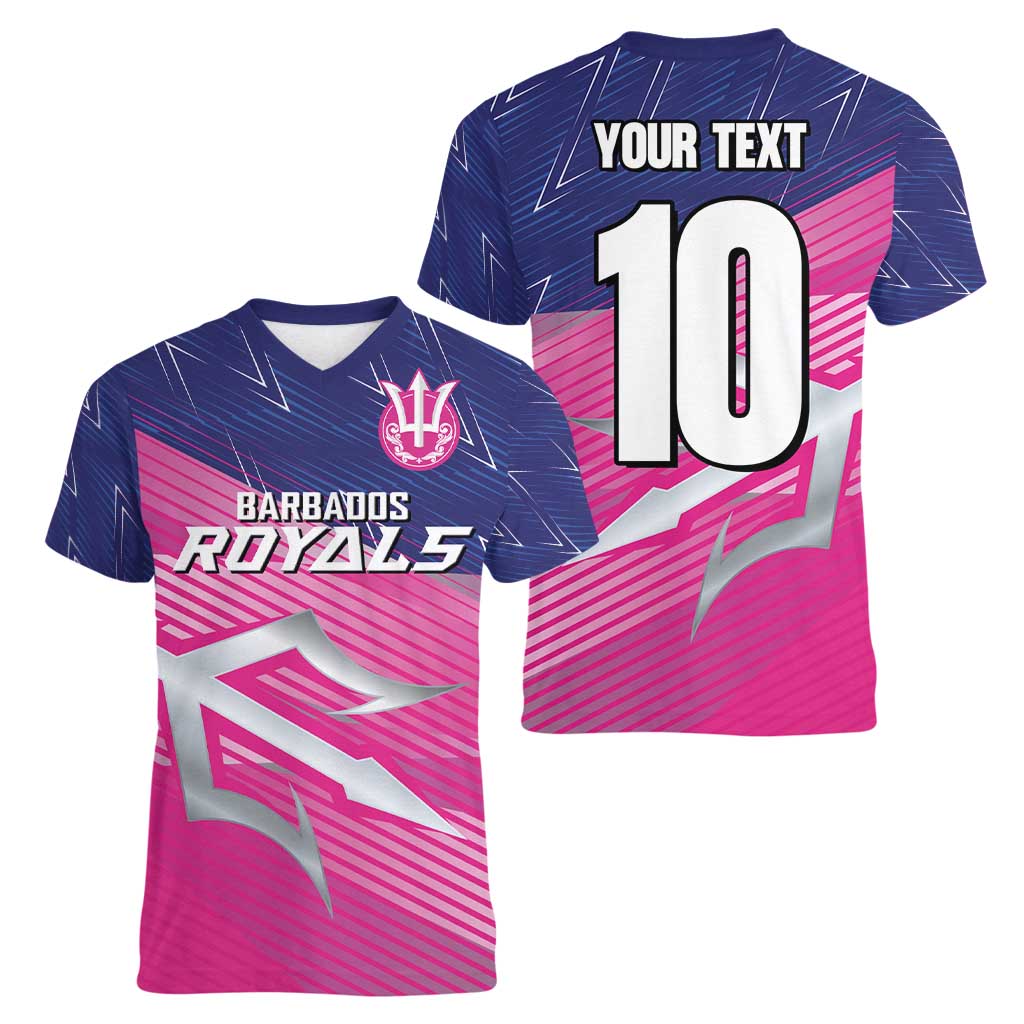 Custom Barbados Cricket Royals Women V-Neck T-Shirt Sporty Style with Trident Symbol - Wonder Print Shop