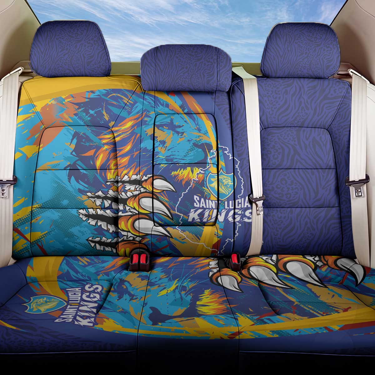 Saint Lucia Cricket Kings Back Car Seat Cover Power Lions of Caribbean - Wonder Print Shop