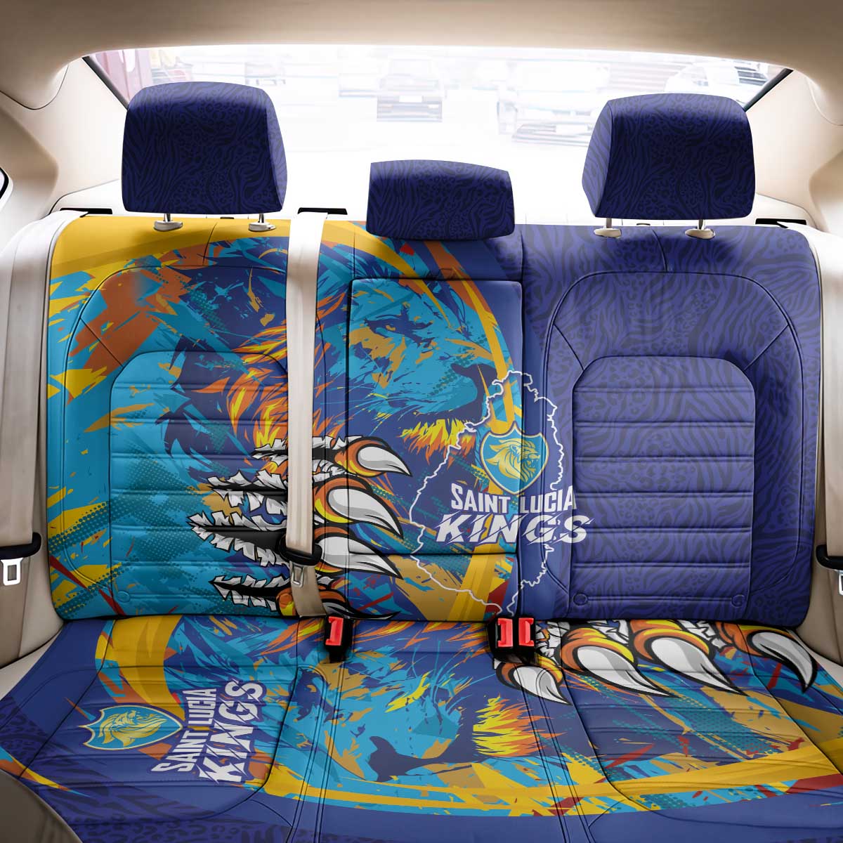 Saint Lucia Cricket Kings Back Car Seat Cover Power Lions of Caribbean - Wonder Print Shop