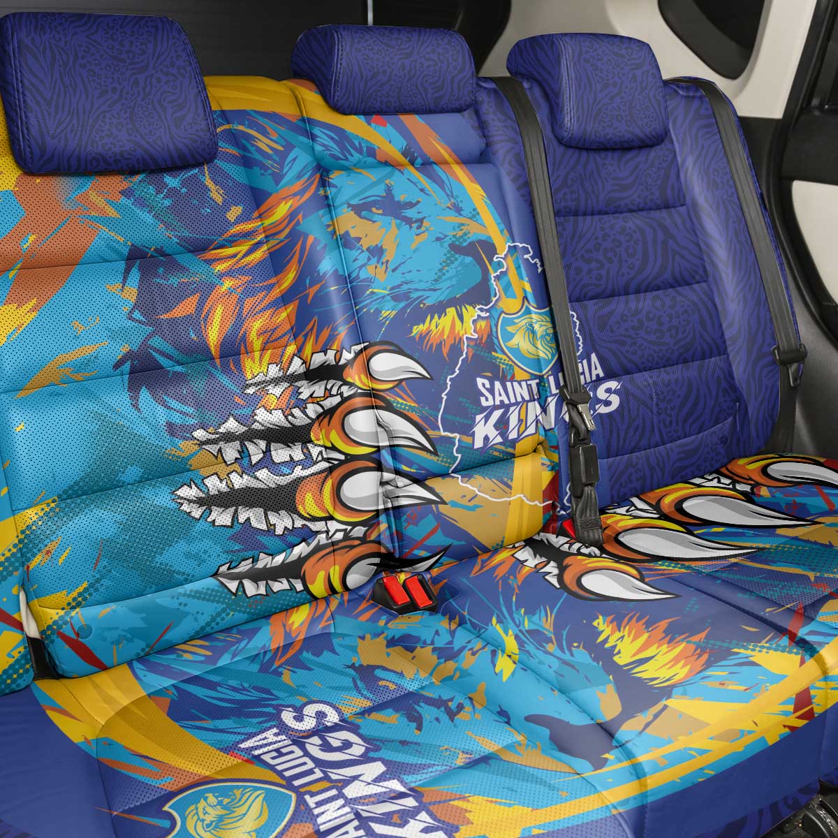 Saint Lucia Cricket Kings Back Car Seat Cover Power Lions of Caribbean - Wonder Print Shop