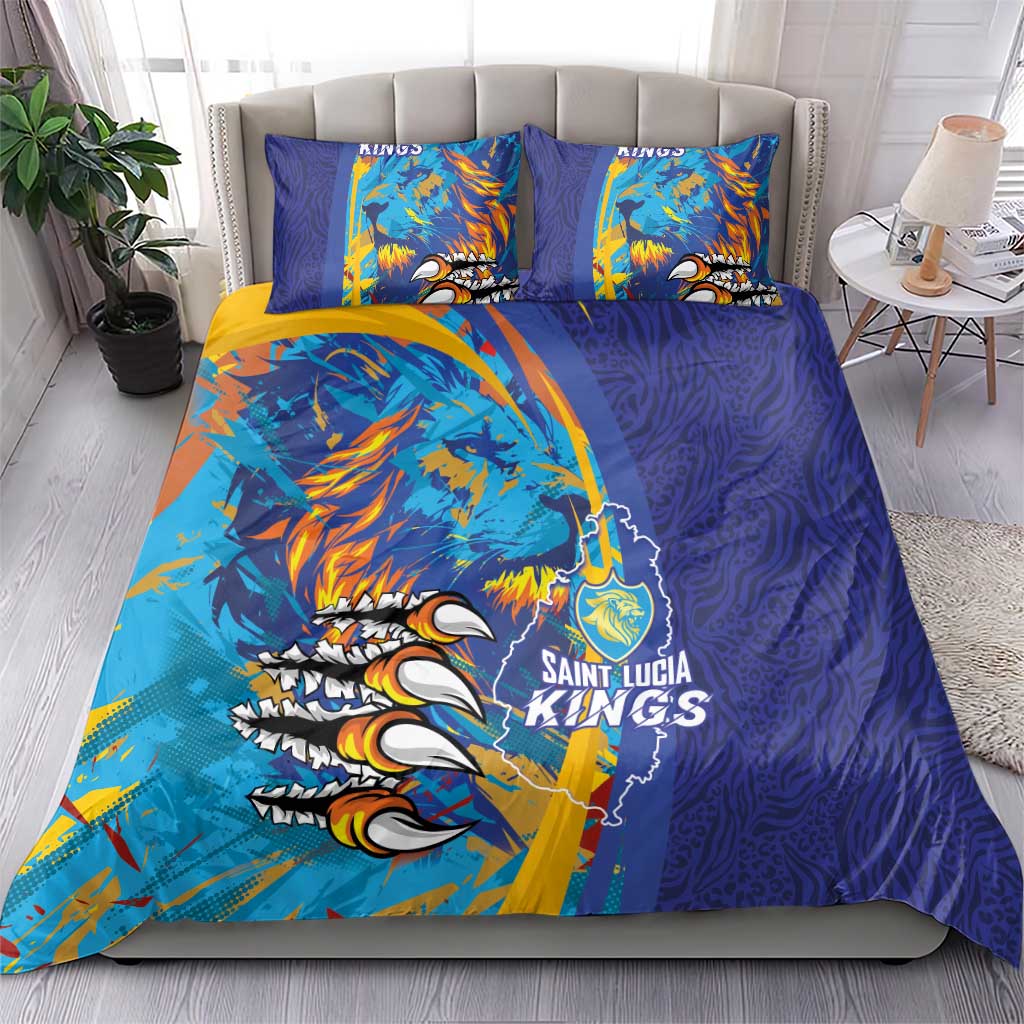 Saint Lucia Cricket Kings Bedding Set Power Lions of Caribbean - Wonder Print Shop