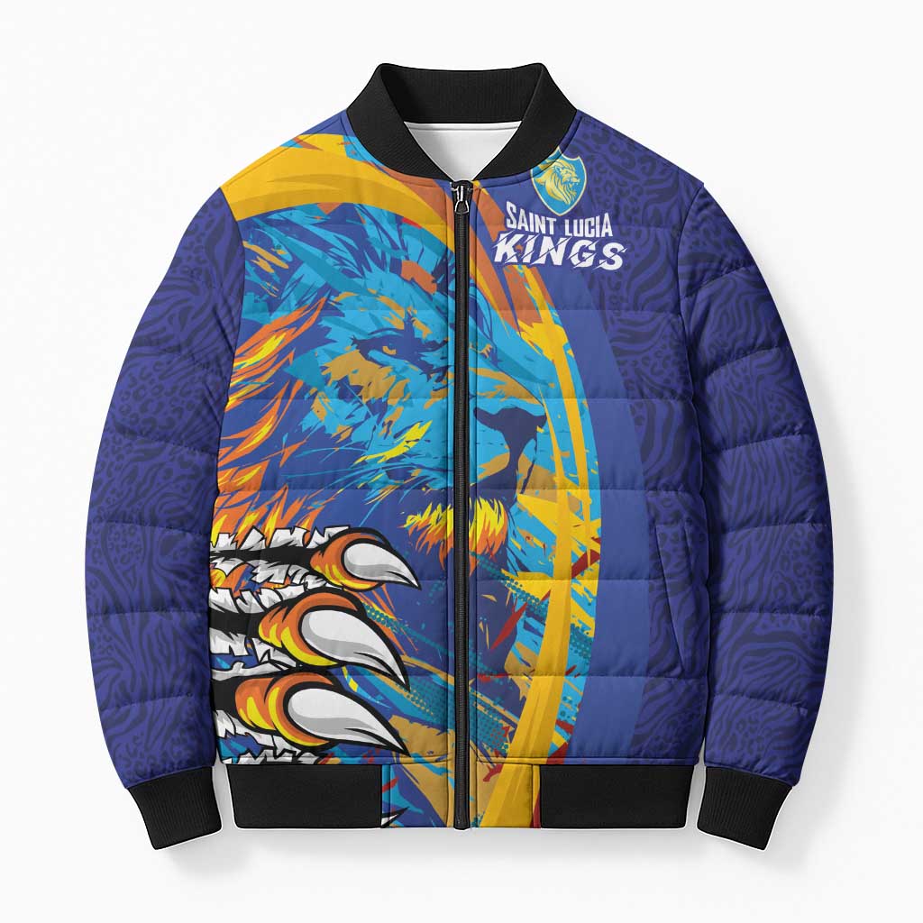Custom Saint Lucia Cricket Kings Bomber Puffer Jacket Power Lions of Caribbean - Wonder Print Shop