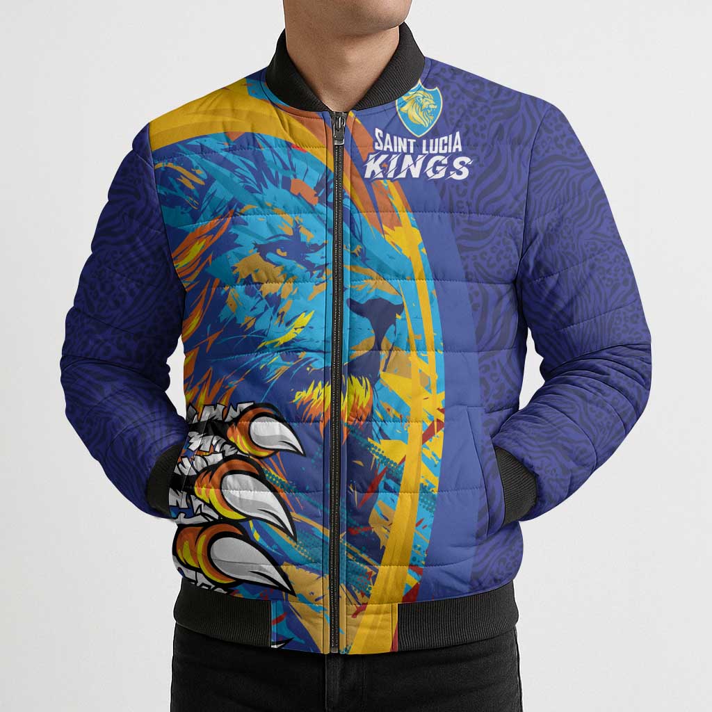 Custom Saint Lucia Cricket Kings Bomber Puffer Jacket Power Lions of Caribbean - Wonder Print Shop