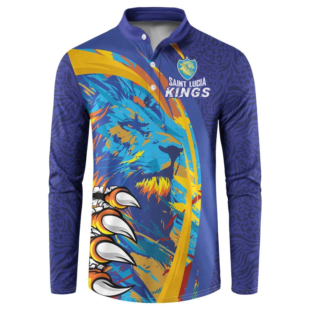 Custom Saint Lucia Cricket Kings Button Sweatshirt Power Lions of Caribbean - Wonder Print Shop