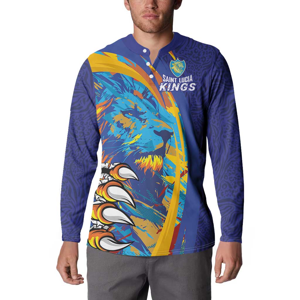 Custom Saint Lucia Cricket Kings Button Sweatshirt Power Lions of Caribbean - Wonder Print Shop