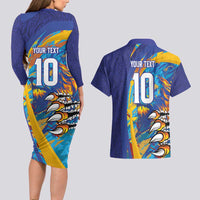 Custom Saint Lucia Cricket Kings Couples Matching Long Sleeve Bodycon Dress and Hawaiian Shirt Power Lions of Caribbean - Wonder Print Shop