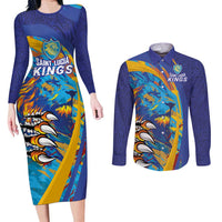 Custom Saint Lucia Cricket Kings Couples Matching Long Sleeve Bodycon Dress and Long Sleeve Button Shirt Power Lions of Caribbean - Wonder Print Shop