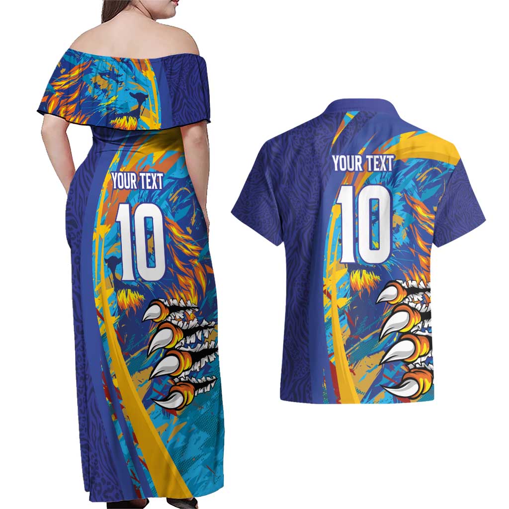 Custom Saint Lucia Cricket Kings Couples Matching Off Shoulder Maxi Dress and Hawaiian Shirt Power Lions of Caribbean - Wonder Print Shop