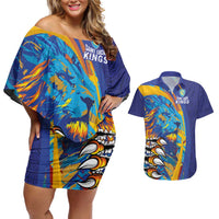 Custom Saint Lucia Cricket Kings Couples Matching Off Shoulder Short Dress and Hawaiian Shirt Power Lions of Caribbean - Wonder Print Shop