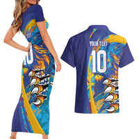Custom Saint Lucia Cricket Kings Couples Matching Short Sleeve Bodycon Dress and Hawaiian Shirt Power Lions of Caribbean - Wonder Print Shop