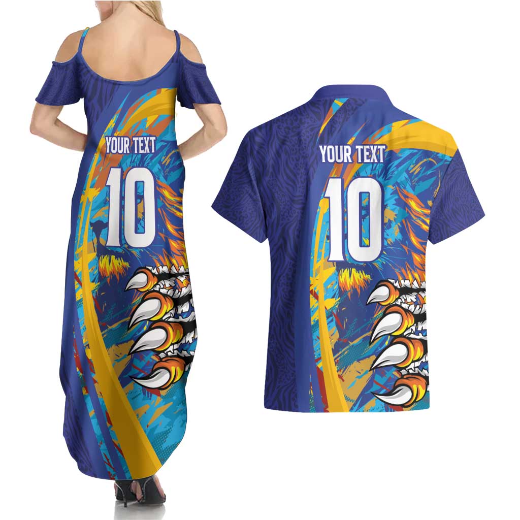 Custom Saint Lucia Cricket Kings Couples Matching Summer Maxi Dress and Hawaiian Shirt Power Lions of Caribbean - Wonder Print Shop