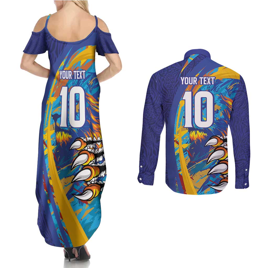Custom Saint Lucia Cricket Kings Couples Matching Summer Maxi Dress and Long Sleeve Button Shirt Power Lions of Caribbean - Wonder Print Shop