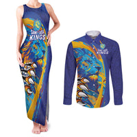 Custom Saint Lucia Cricket Kings Couples Matching Tank Maxi Dress and Long Sleeve Button Shirt Power Lions of Caribbean - Wonder Print Shop