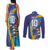 Custom Saint Lucia Cricket Kings Couples Matching Tank Maxi Dress and Long Sleeve Button Shirt Power Lions of Caribbean - Wonder Print Shop