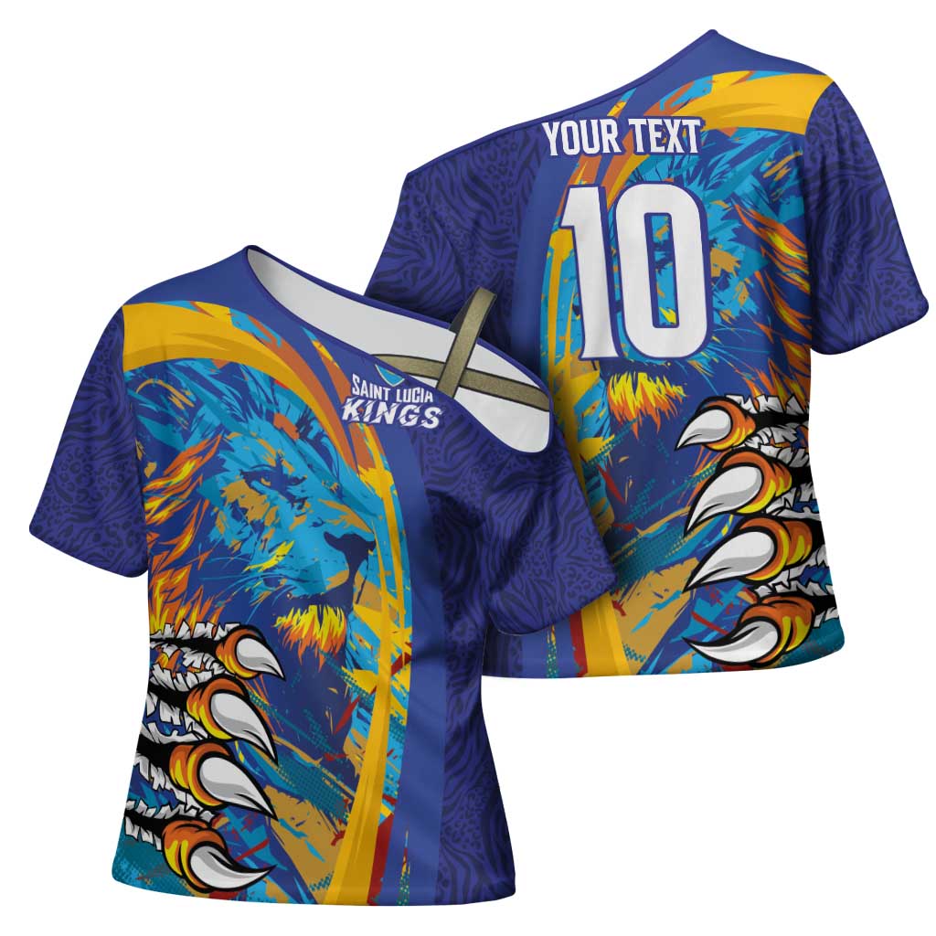 Custom Saint Lucia Cricket Kings Cross Shoulder Shirt Power Lions of Caribbean - Wonder Print Shop