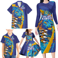 Custom Saint Lucia Cricket Kings Family Matching Long Sleeve Bodycon Dress and Hawaiian Shirt Power Lions of Caribbean - Wonder Print Shop