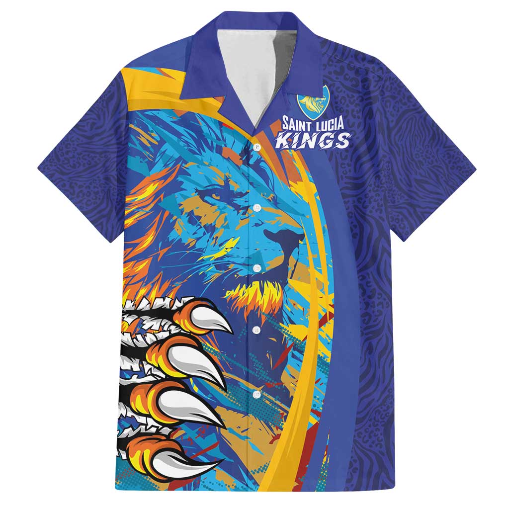 Custom Saint Lucia Cricket Kings Family Matching Long Sleeve Bodycon Dress and Hawaiian Shirt Power Lions of Caribbean - Wonder Print Shop