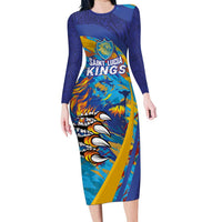 Custom Saint Lucia Cricket Kings Family Matching Long Sleeve Bodycon Dress and Hawaiian Shirt Power Lions of Caribbean - Wonder Print Shop