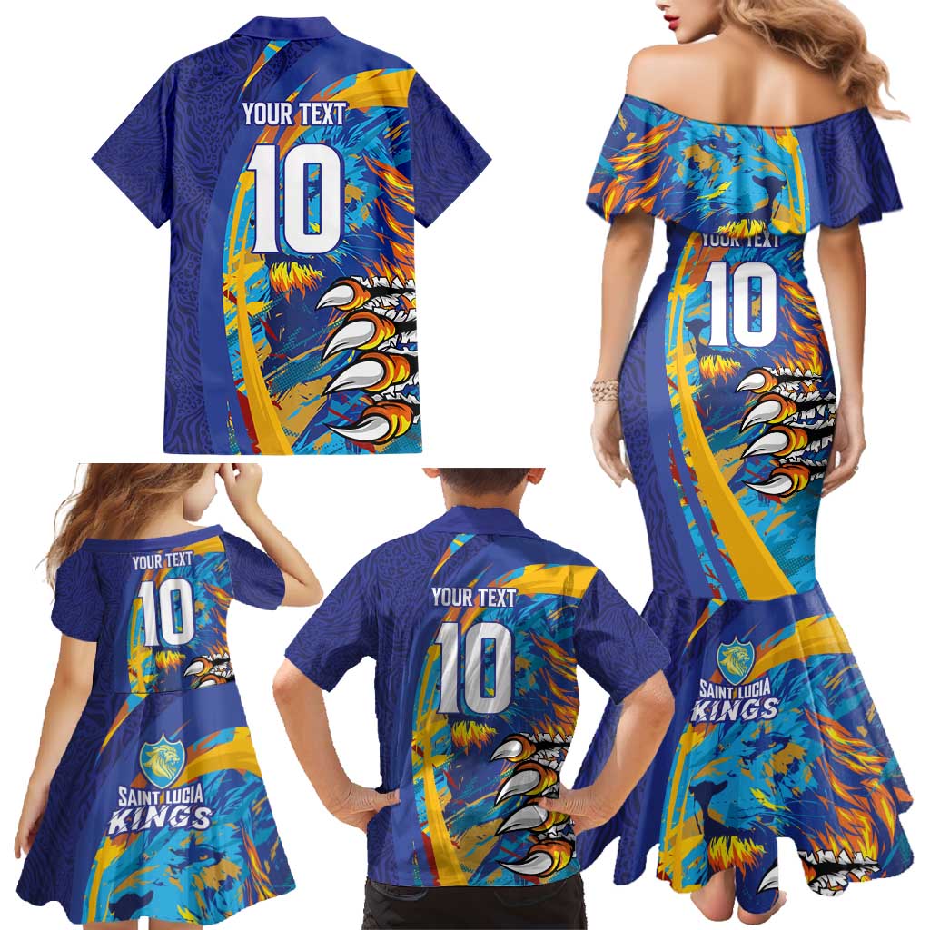 Custom Saint Lucia Cricket Kings Family Matching Mermaid Dress and Hawaiian Shirt Power Lions of Caribbean - Wonder Print Shop