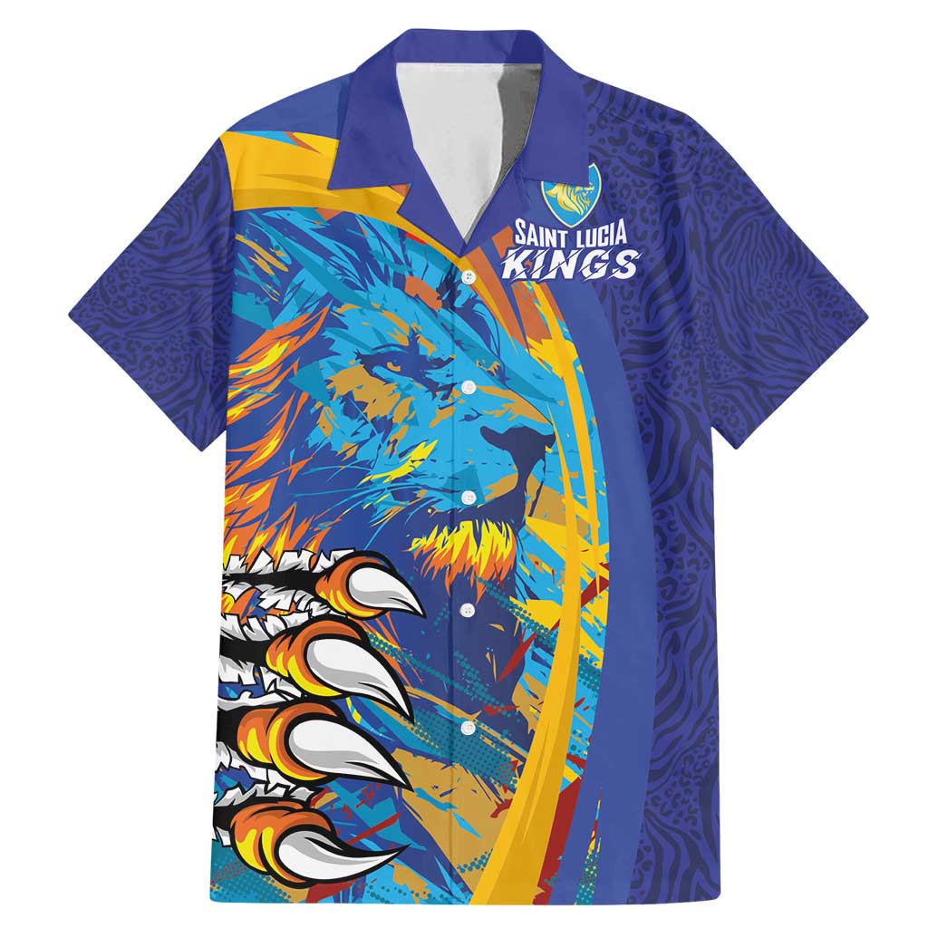 Custom Saint Lucia Cricket Kings Family Matching Mermaid Dress and Hawaiian Shirt Power Lions of Caribbean - Wonder Print Shop