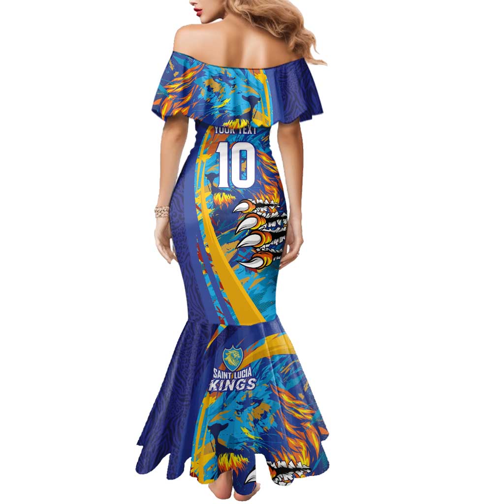 Custom Saint Lucia Cricket Kings Family Matching Mermaid Dress and Hawaiian Shirt Power Lions of Caribbean - Wonder Print Shop