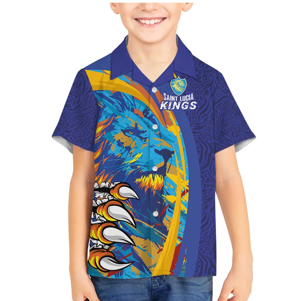 Custom Saint Lucia Cricket Kings Family Matching Mermaid Dress and Hawaiian Shirt Power Lions of Caribbean - Wonder Print Shop