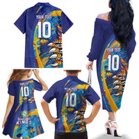 Custom Saint Lucia Cricket Kings Family Matching Off The Shoulder Long Sleeve Dress and Hawaiian Shirt Power Lions of Caribbean - Wonder Print Shop
