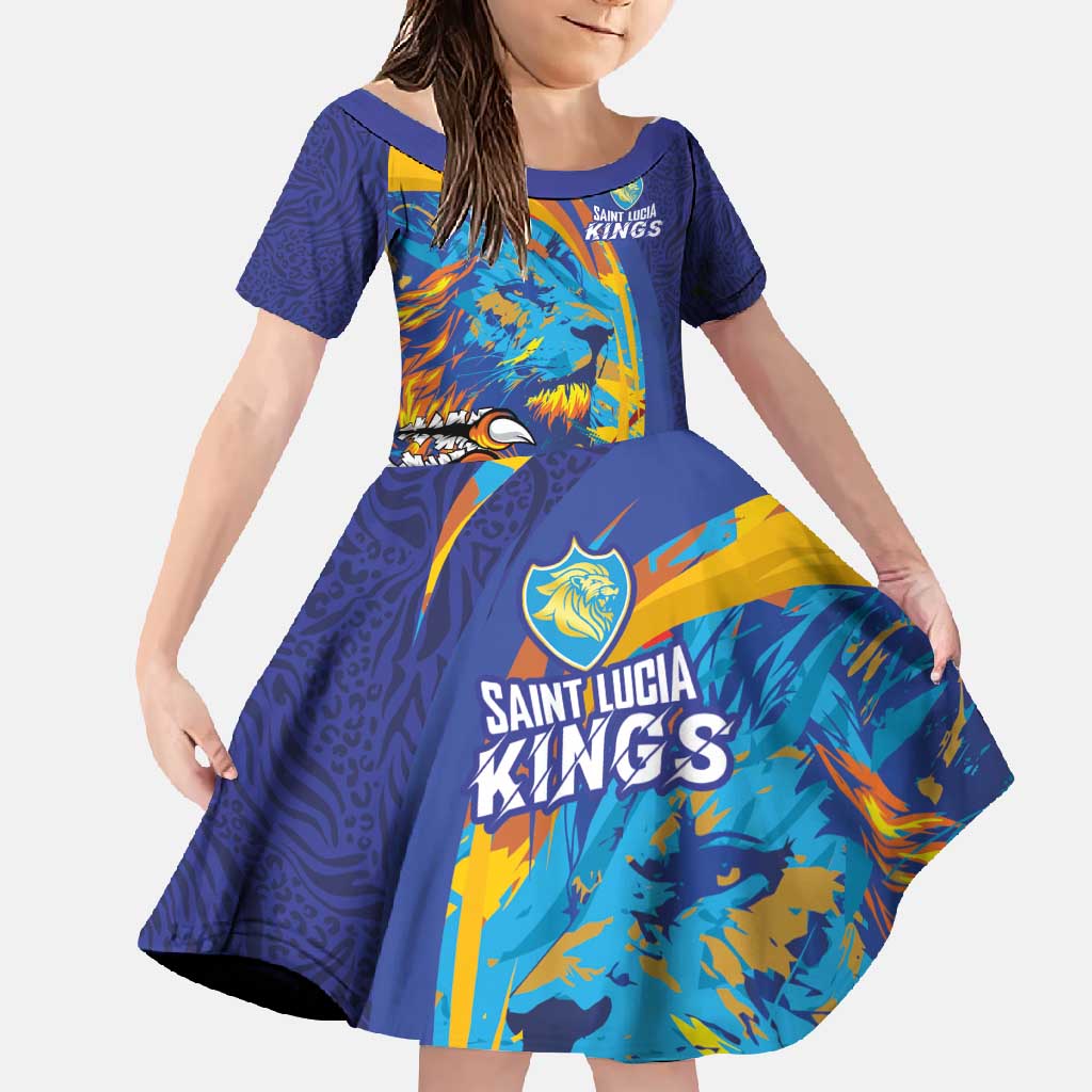 Custom Saint Lucia Cricket Kings Family Matching Off Shoulder Maxi Dress and Hawaiian Shirt Power Lions of Caribbean - Wonder Print Shop