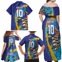 Custom Saint Lucia Cricket Kings Family Matching Off Shoulder Maxi Dress and Hawaiian Shirt Power Lions of Caribbean - Wonder Print Shop