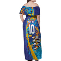 Custom Saint Lucia Cricket Kings Family Matching Off Shoulder Maxi Dress and Hawaiian Shirt Power Lions of Caribbean - Wonder Print Shop