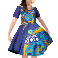 Custom Saint Lucia Cricket Kings Family Matching Off Shoulder Short Dress and Hawaiian Shirt Power Lions of Caribbean - Wonder Print Shop