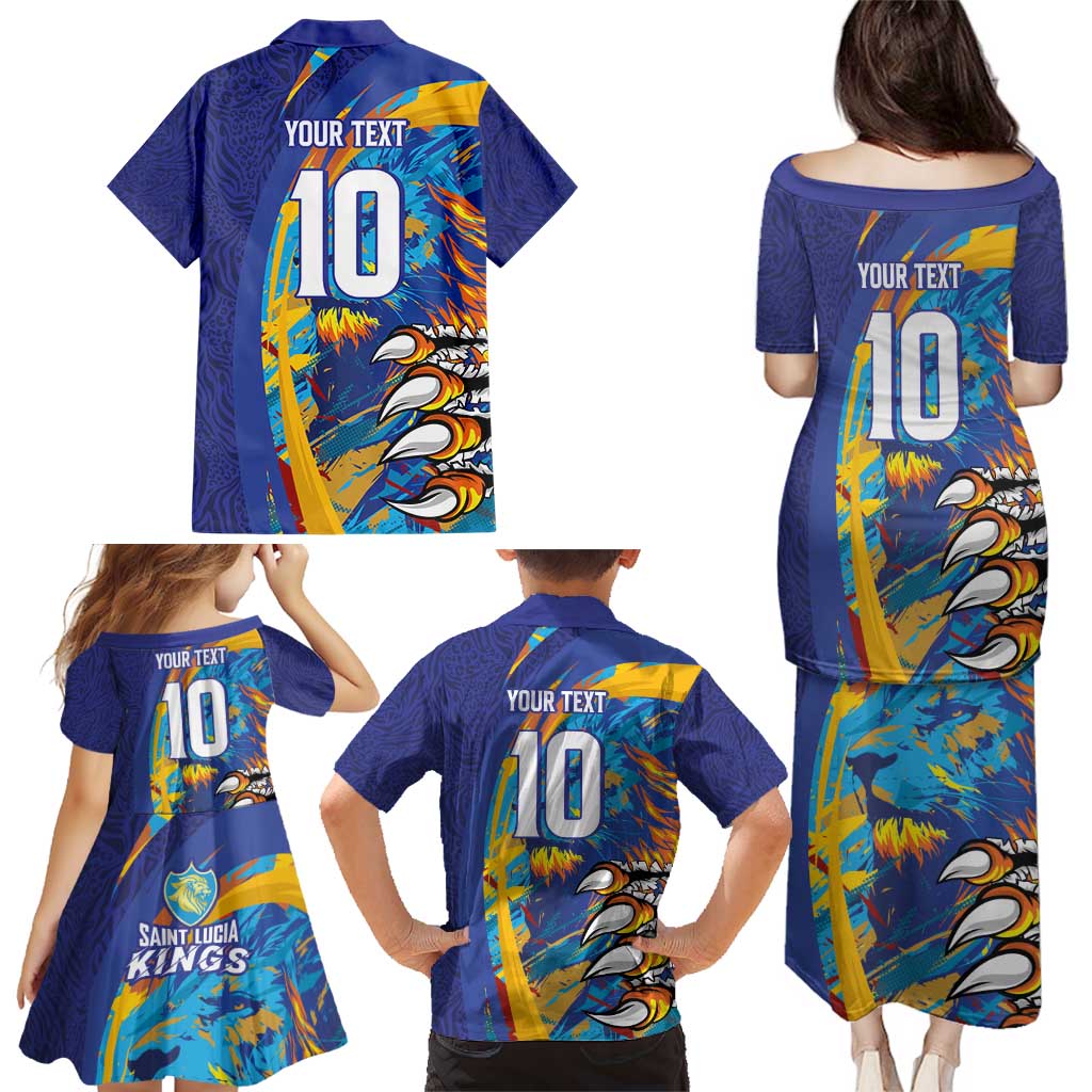 Custom Saint Lucia Cricket Kings Family Matching Puletasi and Hawaiian Shirt Power Lions of Caribbean - Wonder Print Shop