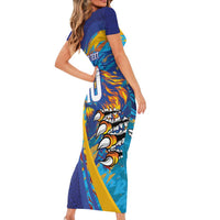 Custom Saint Lucia Cricket Kings Family Matching Short Sleeve Bodycon Dress and Hawaiian Shirt Power Lions of Caribbean - Wonder Print Shop