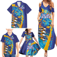 Custom Saint Lucia Cricket Kings Family Matching Summer Maxi Dress and Hawaiian Shirt Power Lions of Caribbean - Wonder Print Shop