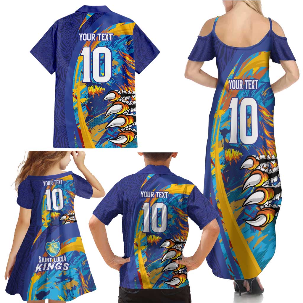 Custom Saint Lucia Cricket Kings Family Matching Summer Maxi Dress and Hawaiian Shirt Power Lions of Caribbean - Wonder Print Shop