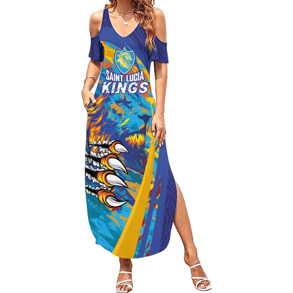 Custom Saint Lucia Cricket Kings Family Matching Summer Maxi Dress and Hawaiian Shirt Power Lions of Caribbean - Wonder Print Shop