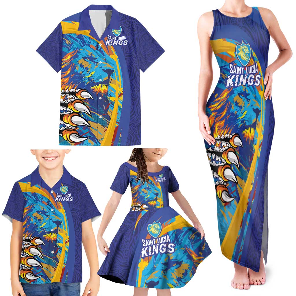 Custom Saint Lucia Cricket Kings Family Matching Tank Maxi Dress and Hawaiian Shirt Power Lions of Caribbean - Wonder Print Shop