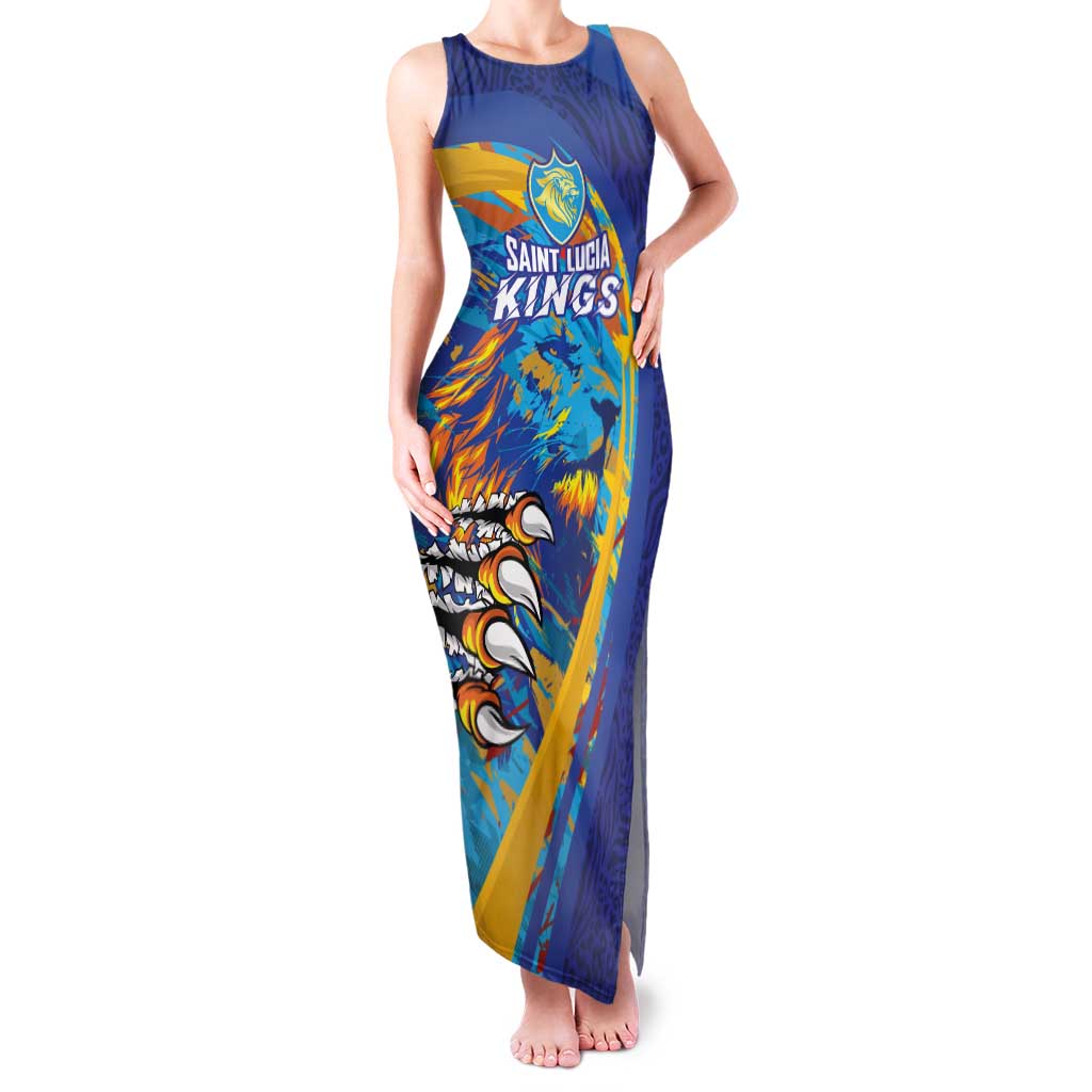 Custom Saint Lucia Cricket Kings Family Matching Tank Maxi Dress and Hawaiian Shirt Power Lions of Caribbean - Wonder Print Shop