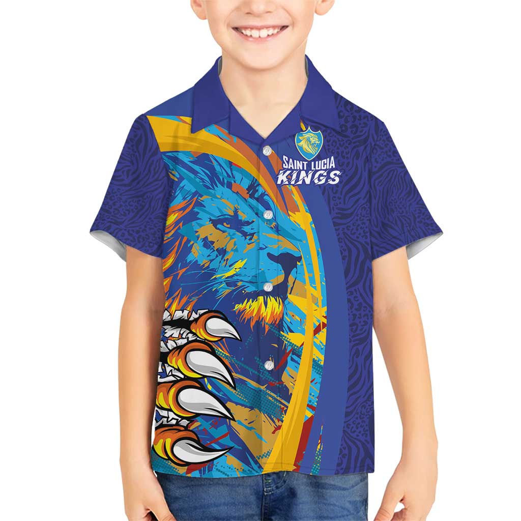 Custom Saint Lucia Cricket Kings Family Matching Tank Maxi Dress and Hawaiian Shirt Power Lions of Caribbean - Wonder Print Shop