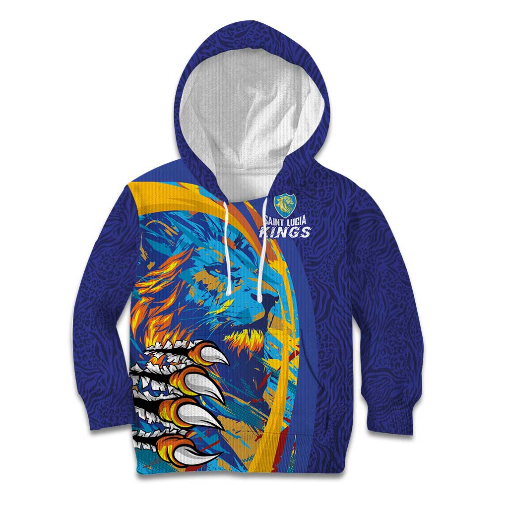 Custom Saint Lucia Cricket Kings Kid Hoodie Power Lions of Caribbean - Wonder Print Shop