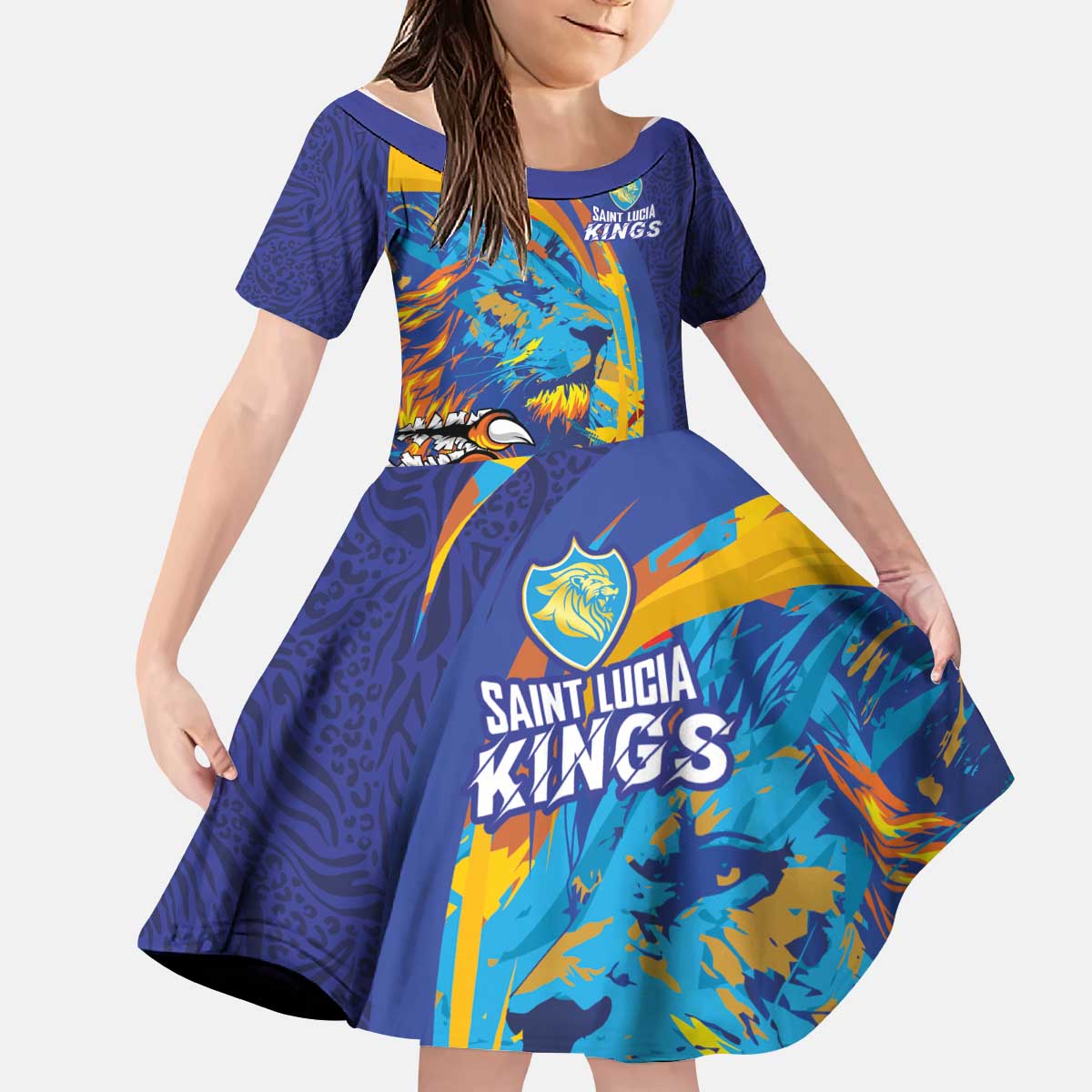 Custom Saint Lucia Cricket Kings Kid Short Sleeve Dress Power Lions of Caribbean - Wonder Print Shop